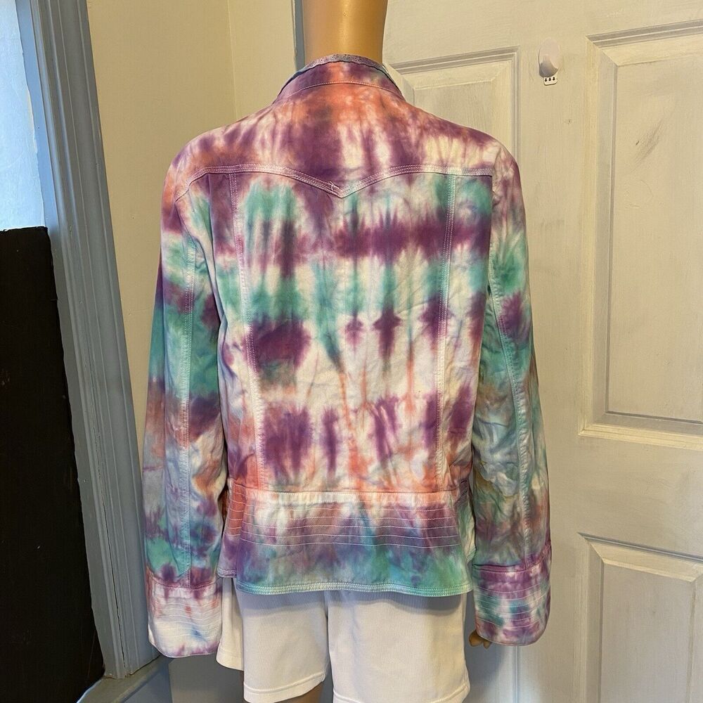 VTG Tissaia Open Jacket Women's XL Purple Tie Dye Ruffle Long Sleeve Boho Artsy - Picture 5 of 9